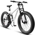26 in Mountain Bike for Men, 26*4" Fat Tire Mountain Bicycles, Full - Suspension 21 - Speed Drivetrain with Disc Brakes