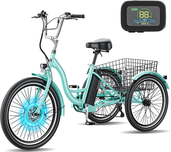 MOONCOOL Electric Tricycle, 350W 36V 24 in 7 Speeds 3 Wheels Electric Bikes for Adults, Motorized Electric Trike Three Wheel Electric Bicycle