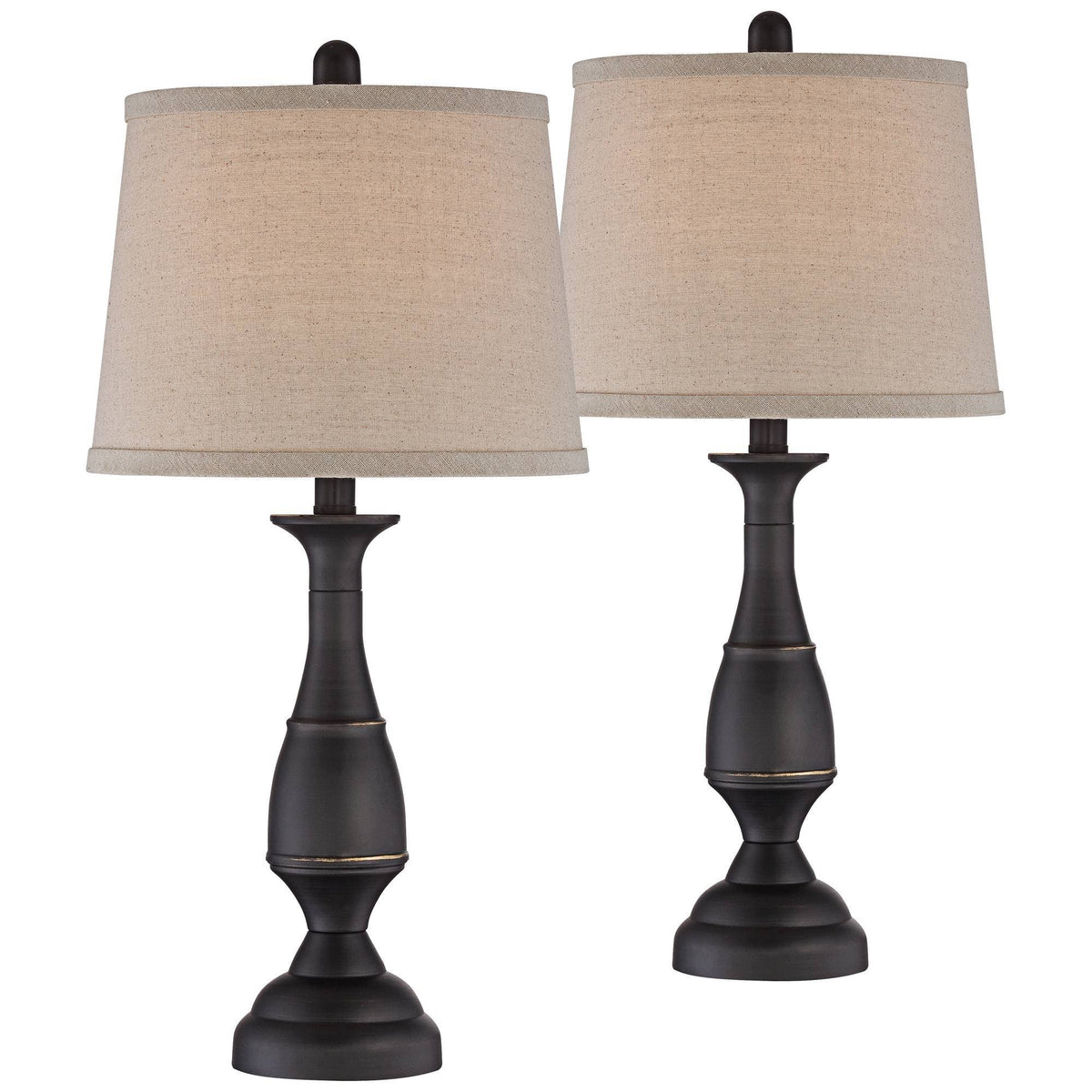 Regency Hill Traditional Table Lamps Set of 2 with Table Top Dimmers Dark Bronze Metal Beige Linen Drum Shade Living Room Bedroom