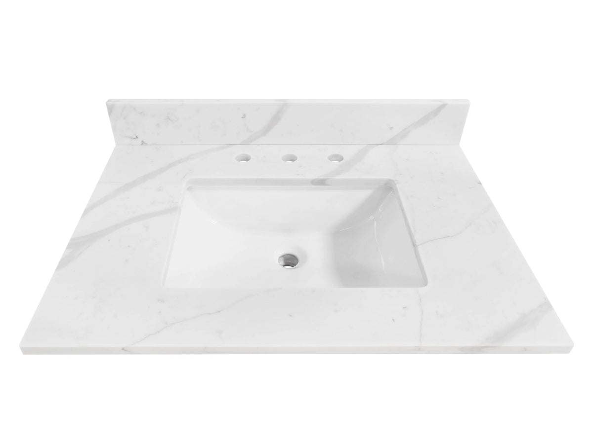 Calacatta 31-in x 22-in White Quartz Undermount Single Sink Widespread Faucet Mount Bathroom Vanity Top