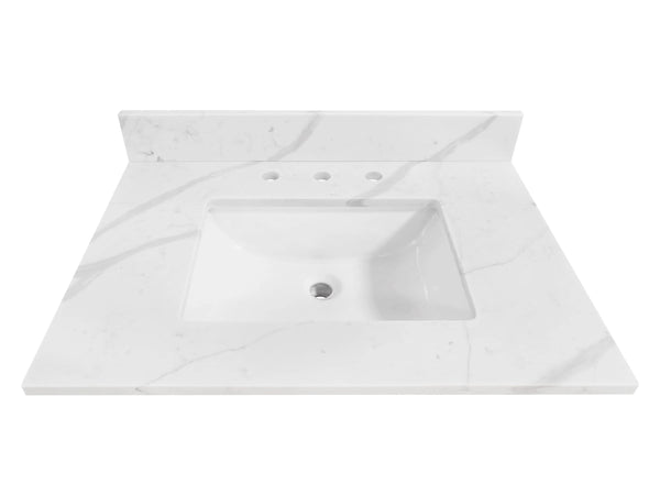 Calacatta 31-in x 22-in White Quartz Undermount Single Sink Widespread Faucet Mount Bathroom Vanity Top